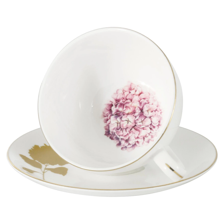Чашка чайная с блюдцем Anna Lafarg Emily Гортензия 250 мл, фарфор костяной, п/к