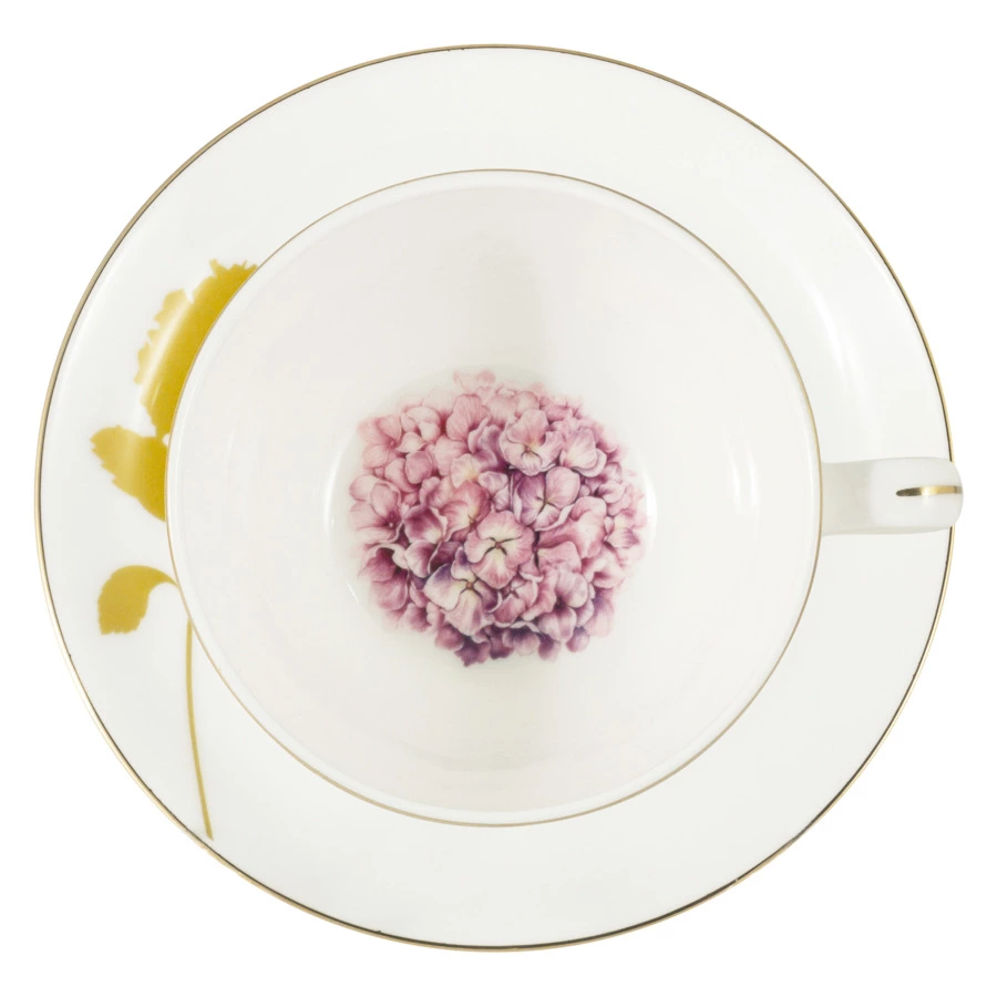 Чашка чайная с блюдцем Anna Lafarg Emily Гортензия 250 мл, фарфор костяной, п/к