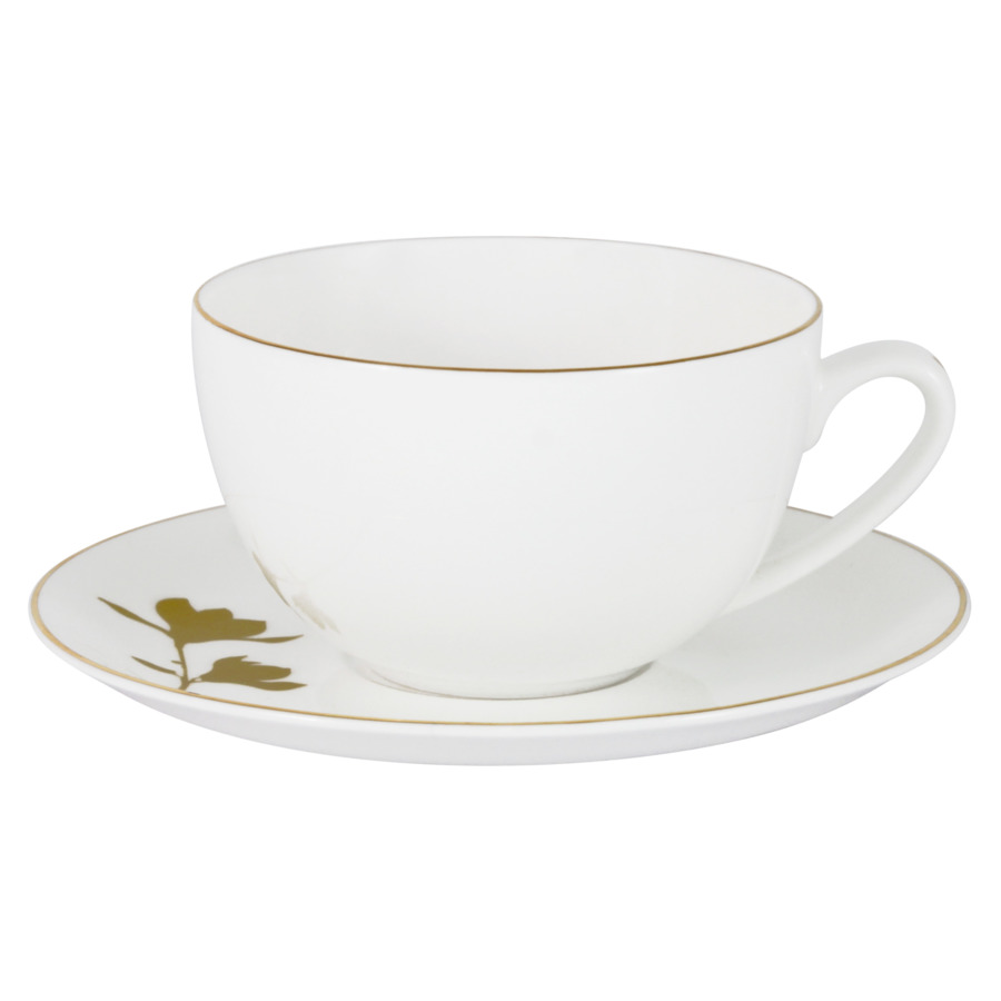 Чашка чайная с блюдцем Anna Lafarg Emily Magnolia 250 мл, фарфор костяной, п/к