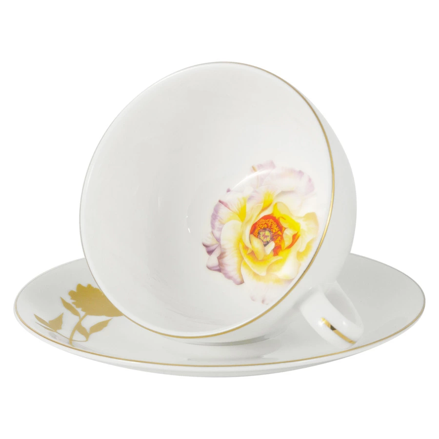 Чашка чайная с блюдцем Anna Lafarg Emily Kamelia 250 мл, фарфор костяной, п/к