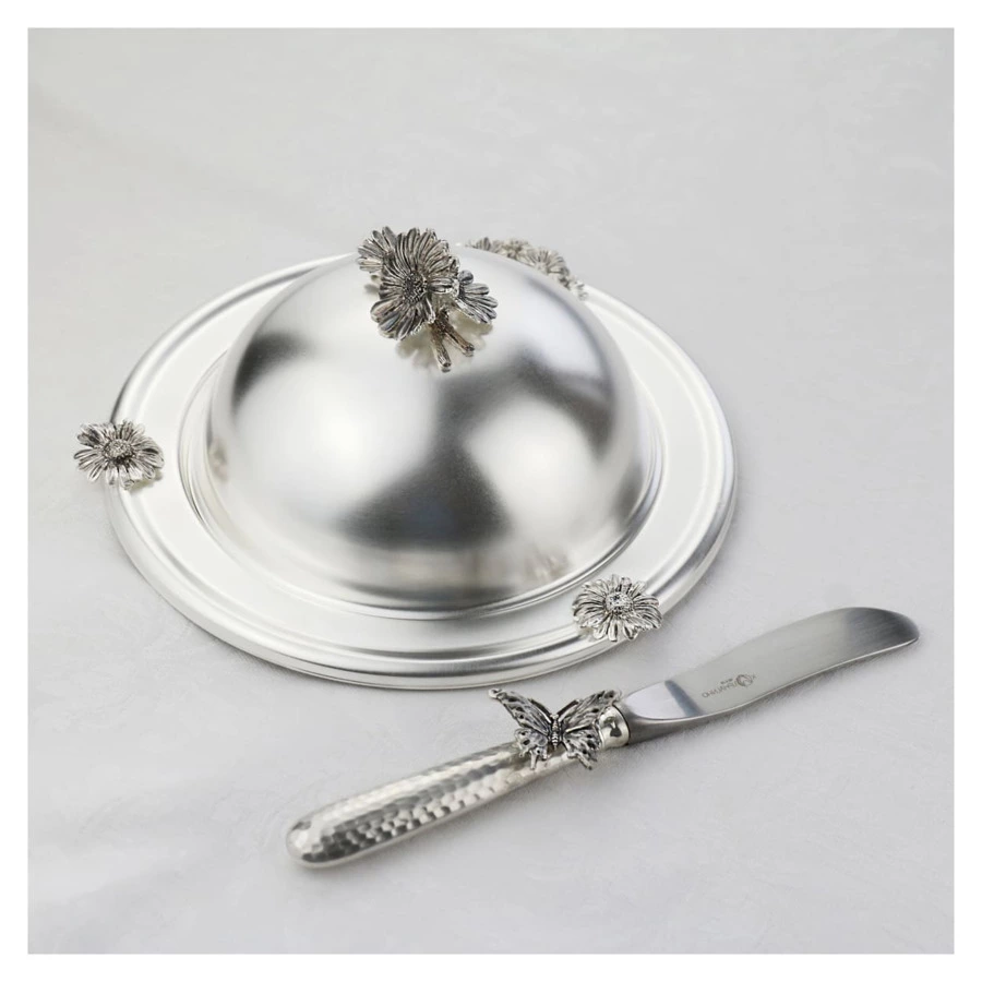 Масленка Кольчугинский мельхиор Ромашки, посеребрение