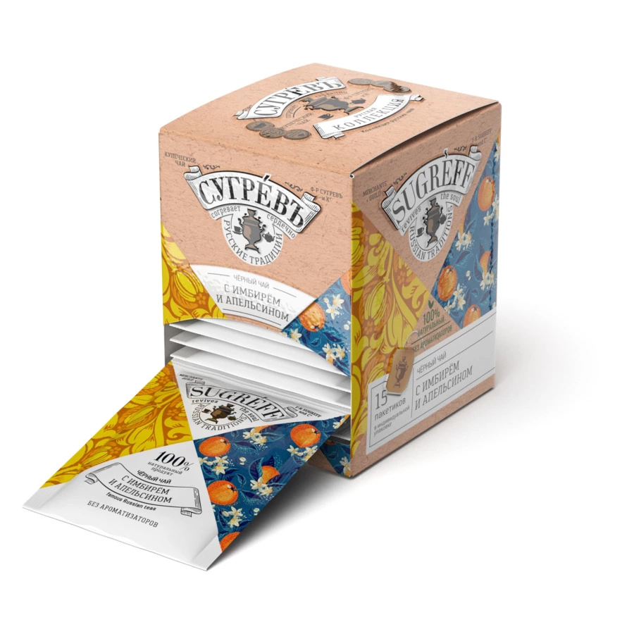 Чай черный с имбирем и апельсином пакетированный СУГРЕВЪ 15 шт