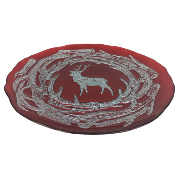 Тарелка подстановочная Akcam Серебряное копытце 32 см, стекло, красный