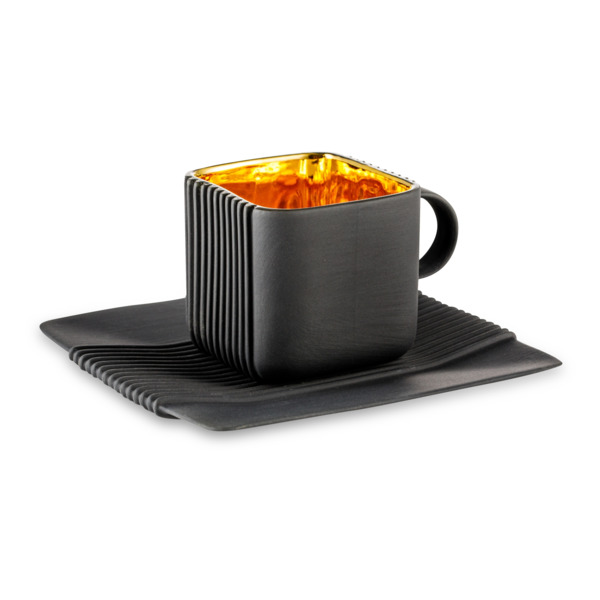 Чашка кофейная с блюдцем Cmielow System 100 мл, фарфор твердый, черный с золотом