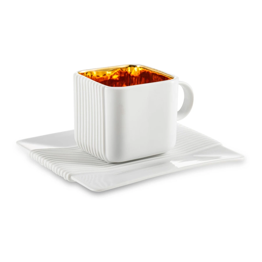 Чашка кофейная с блюдцем Cmielow System 100 мл, фарфор твердый, белый с золотом