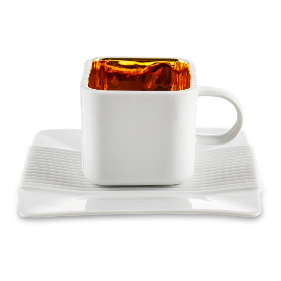 Чашка кофейная с блюдцем Cmielow System 100 мл, фарфор твердый, белый с золотом