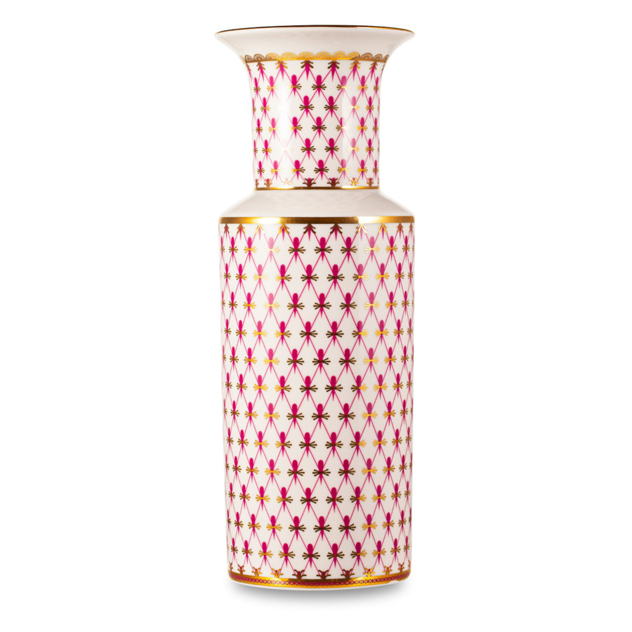 ваза для конфет ифз классика петербурга банкетная d13 см фарфор твердый Ваза для цветов ИФЗ Цилиндрическая.Сетка-Блюз 27 см, фарфор твердый