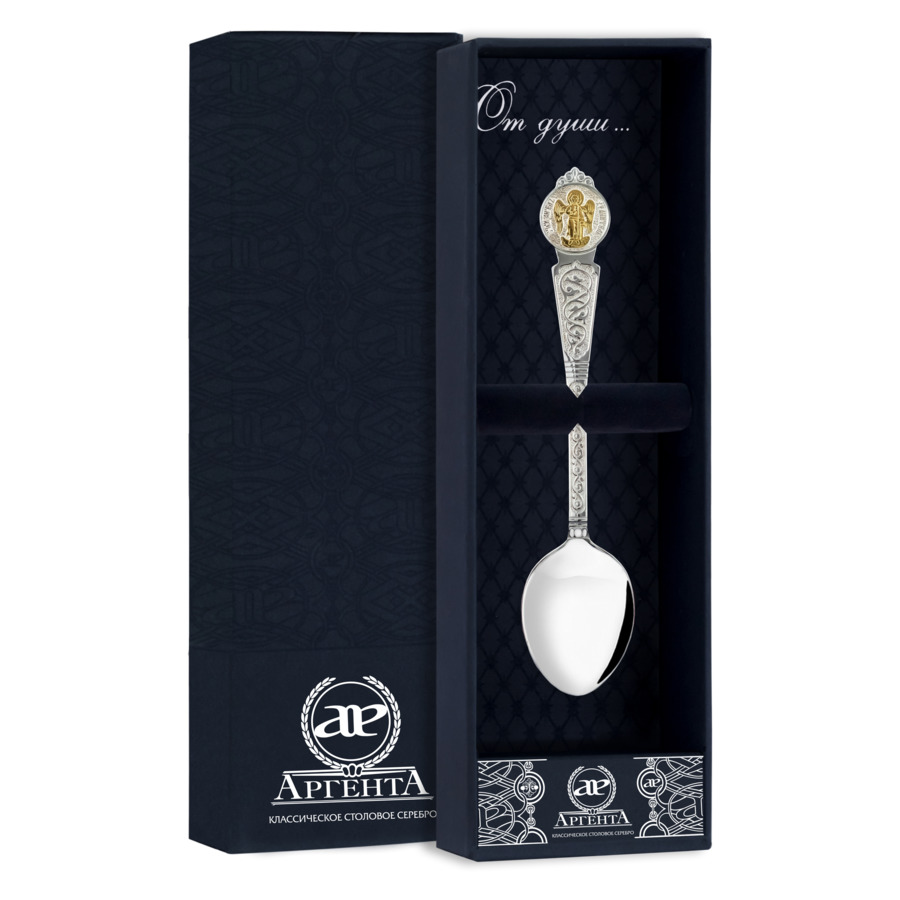 Ложка чайная в футляре АргентА От Души Ангел-Хранитель 13,06 г, серебро 925, частичное позолочение