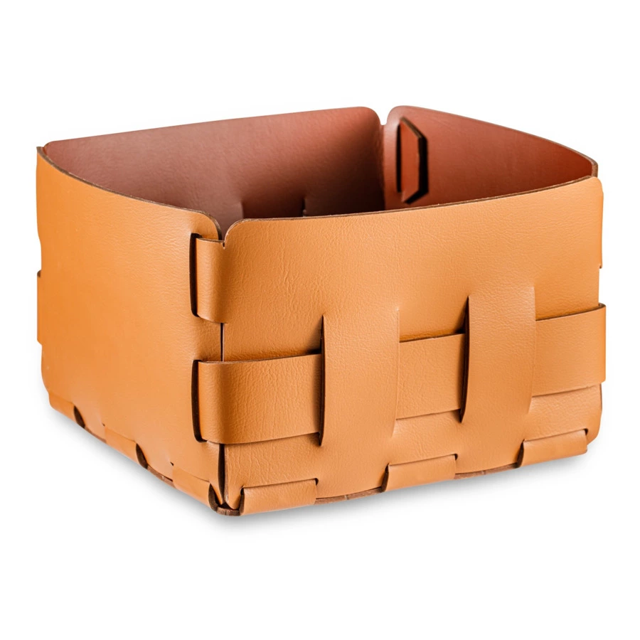 Корзина ADJ Mini Bottega 19x19х13 см, кожа натуральная, коньяк