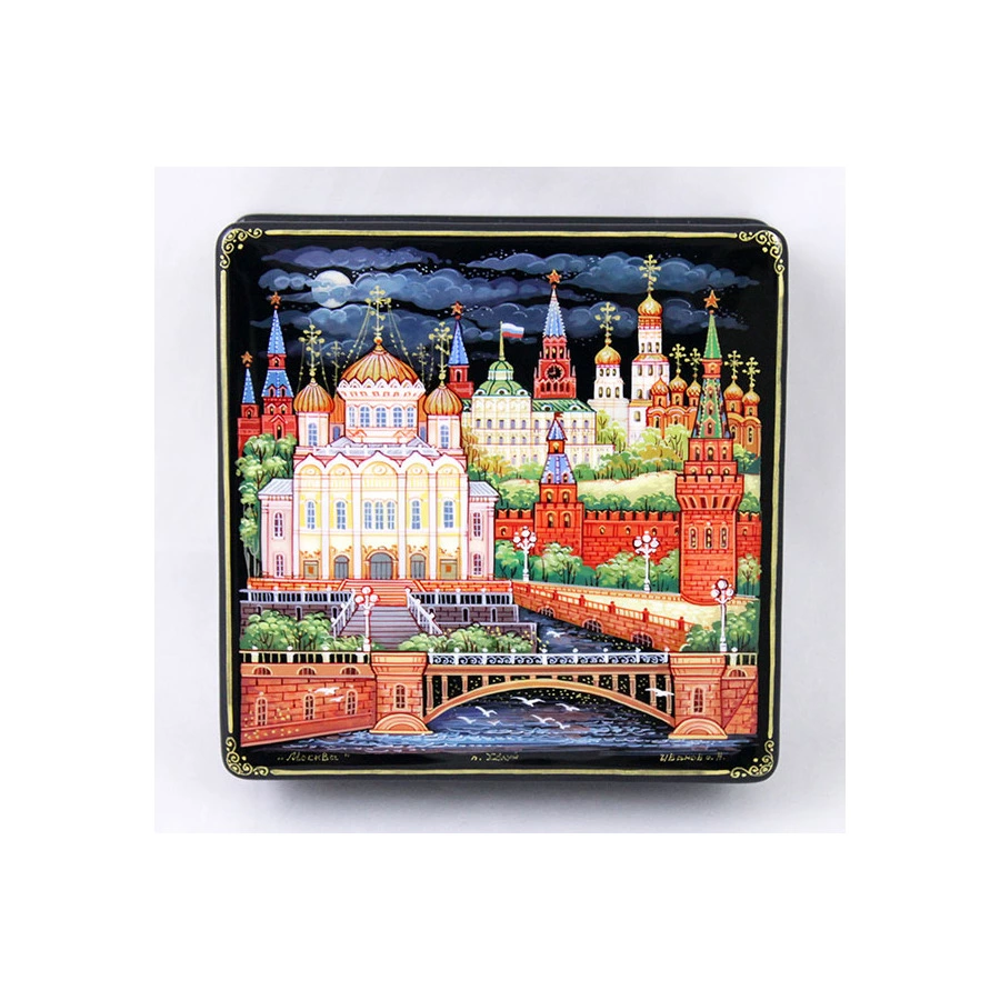 Шкатулка Москва 12х12 см, папье-маше