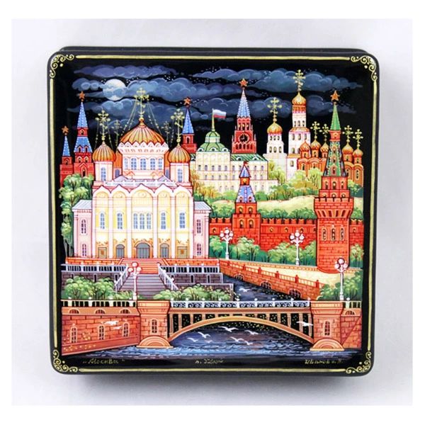 Шкатулка Москва 12х12 см, папье-маше