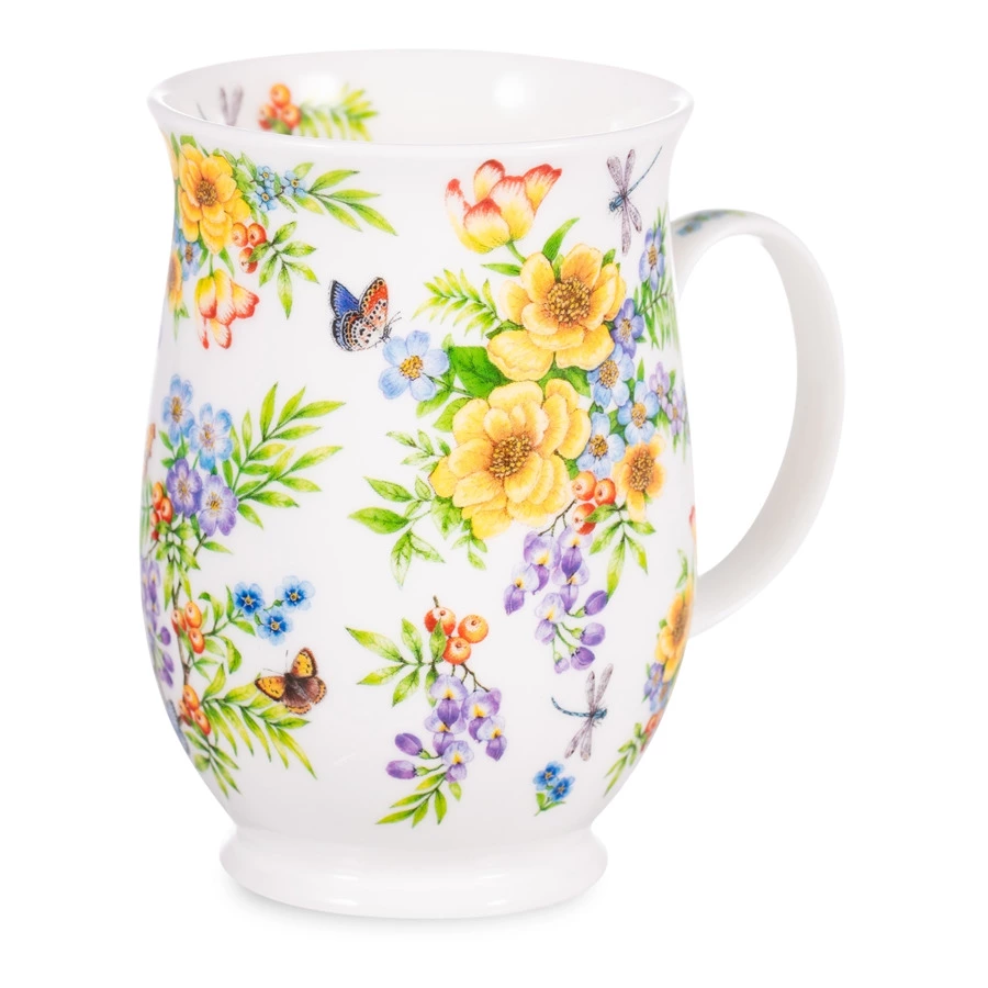 Кружка Dunoon Цветочный Сад Желтые цветы Саффолк 310 мл, фарфор костяной