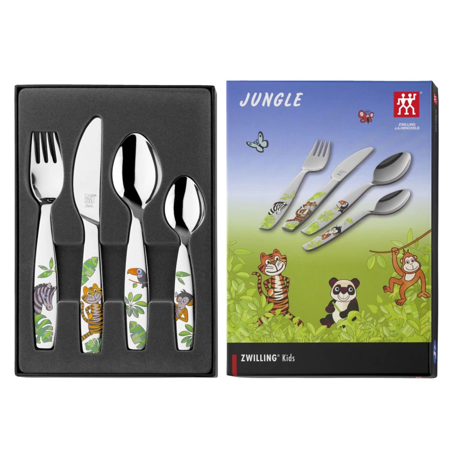 Набор детских столовых приборов Zwilling Джунгли цветной, 4 предмета, сталь нержавеющая