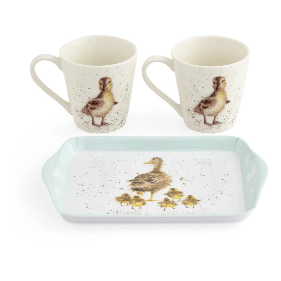 Набор  из 2 кружек с подносом Royal Worcester Забавная фауна Утиная семья 180 мл, 21х14 см