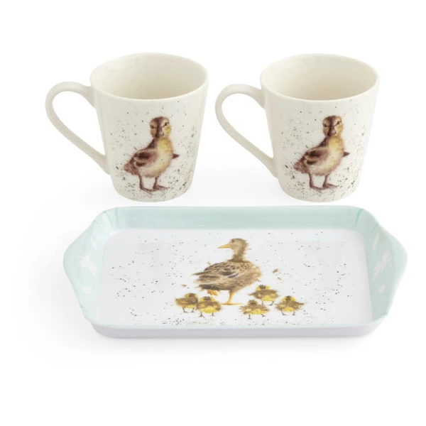 Набор  из 2 кружек с подносом Royal Worcester Забавная фауна Утиная семья 180 мл, 21х14 см