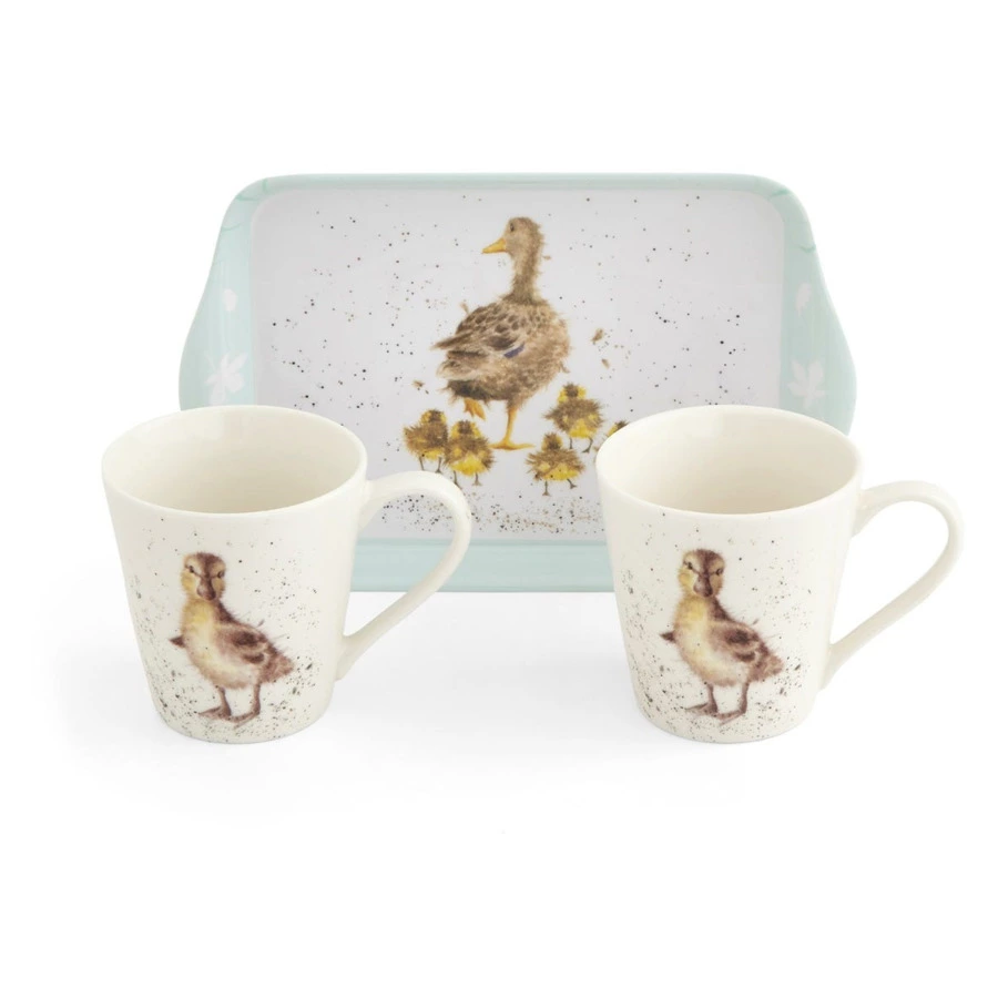 Набор  из 2 кружек с подносом Royal Worcester Забавная фауна Утиная семья 180 мл, 21х14 см