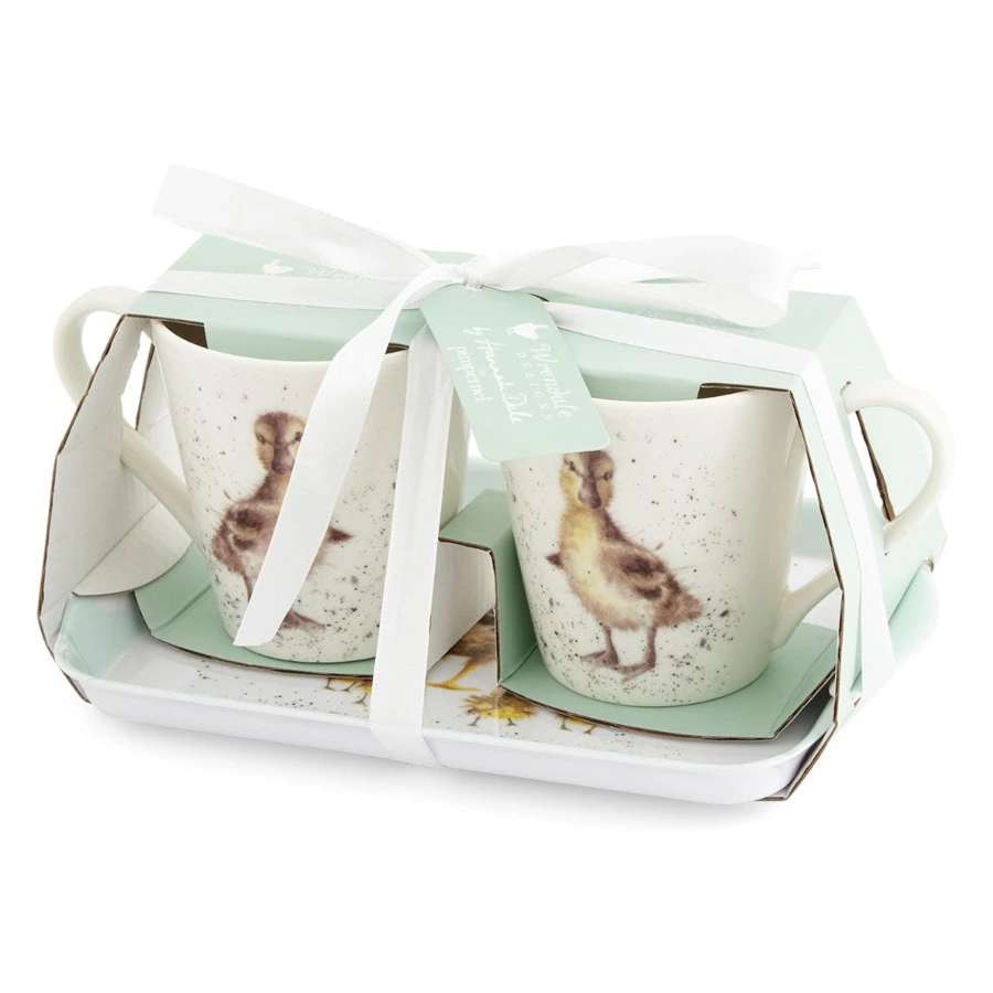 Набор  из 2 кружек с подносом Royal Worcester Забавная фауна Утиная семья 180 мл, 21х14 см