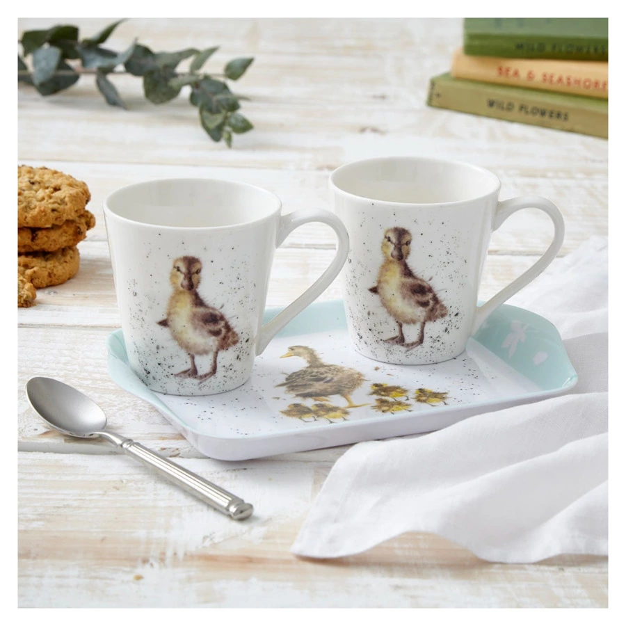 Набор  из 2 кружек с подносом Royal Worcester Забавная фауна Утиная семья 180 мл, 21х14 см