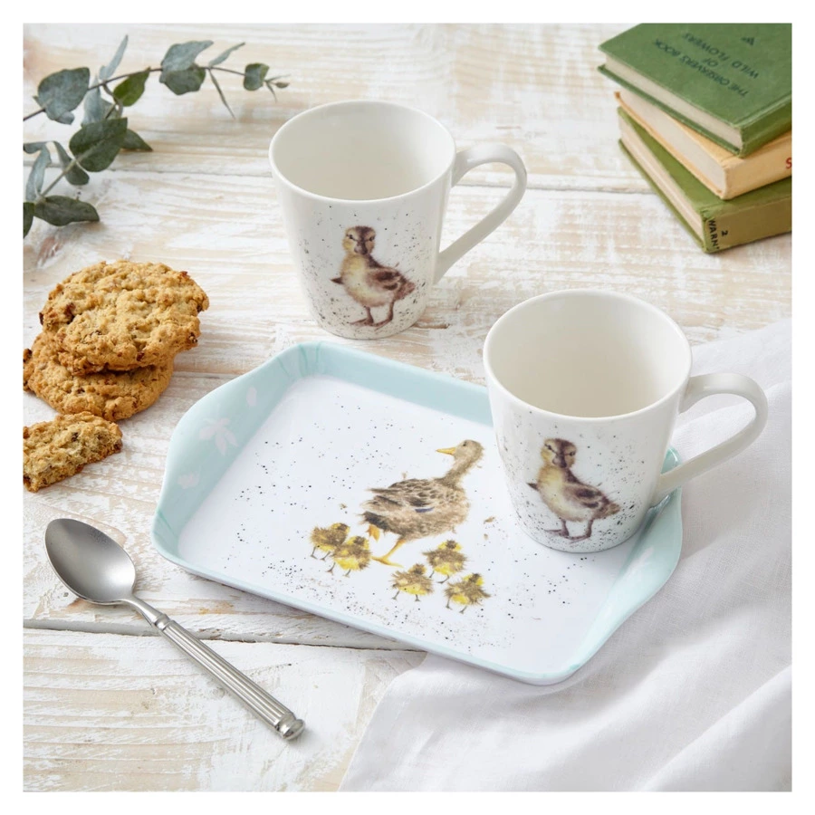 Набор  из 2 кружек с подносом Royal Worcester Забавная фауна Утиная семья 180 мл, 21х14 см