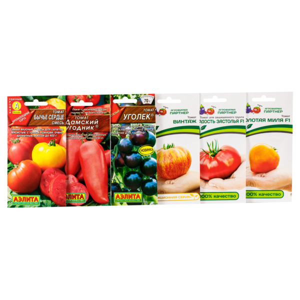 Набор семян томатов Яркий салат, упаковка, 6 видов сортов