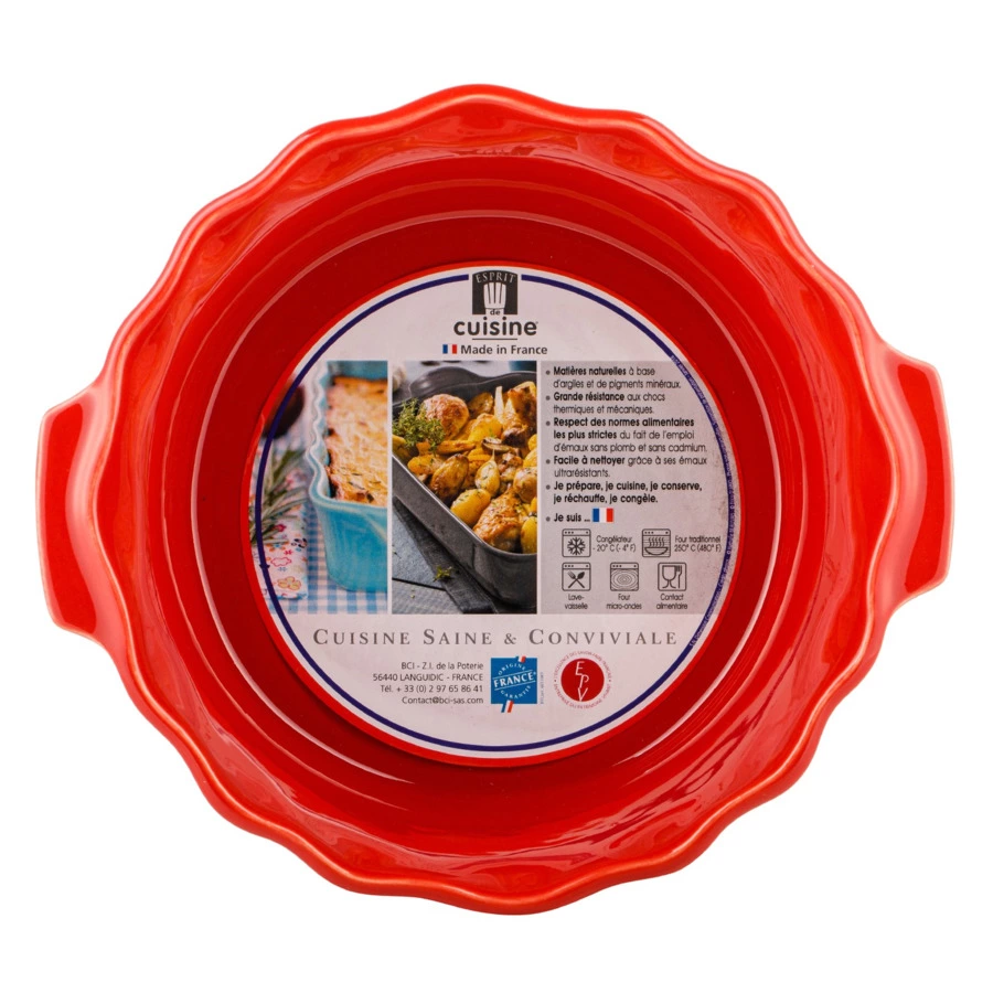 Форма для запекания круглая Esprit de cuisine Festonne d22 см, 2 л, ручки, вишневая