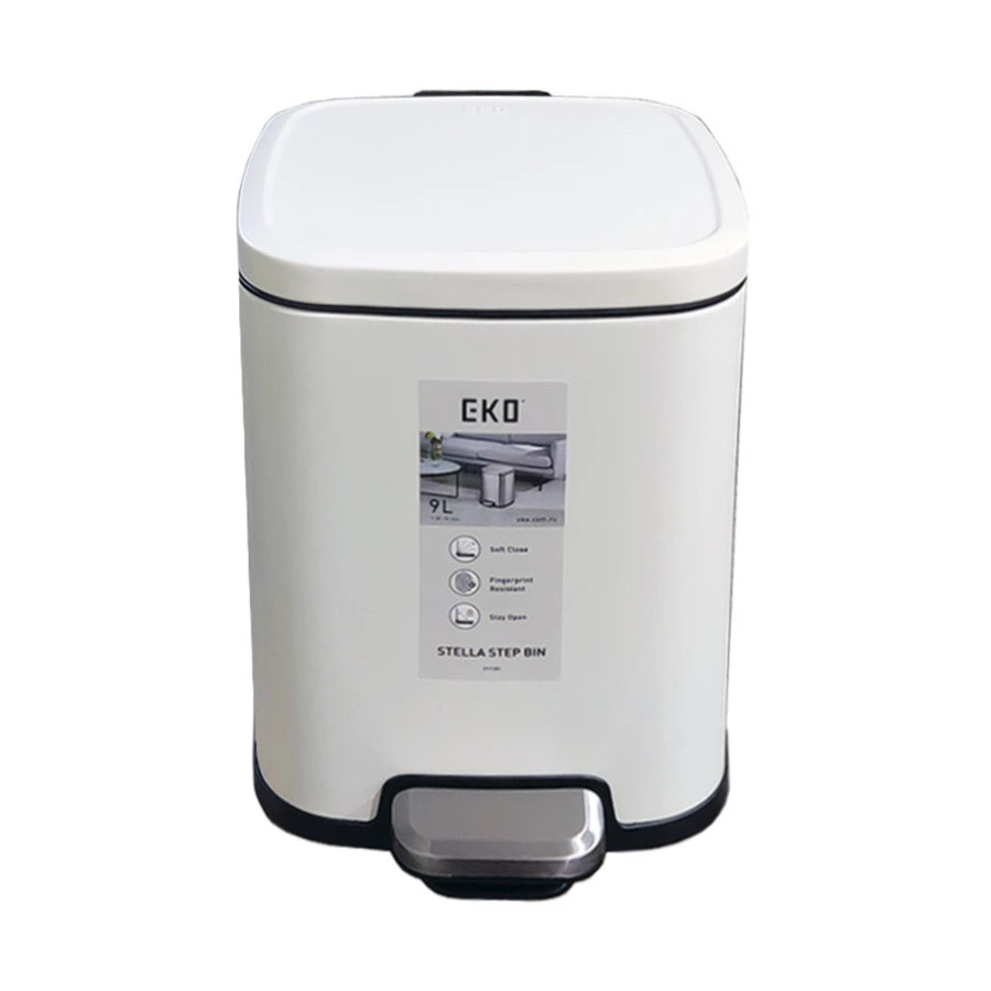 Ведро для мусора с педалью EKO Stella 9 л, сталь нержавеющая, белое