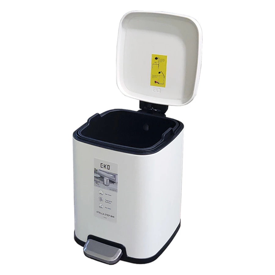 Ведро для мусора с педалью EKO Stella 9 л, сталь нержавеющая, белое