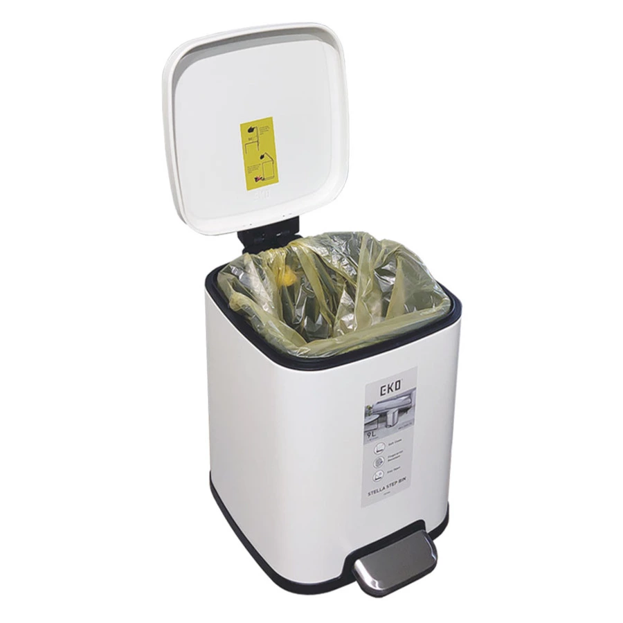 Ведро для мусора с педалью EKO Stella 9 л, сталь нержавеющая, белое