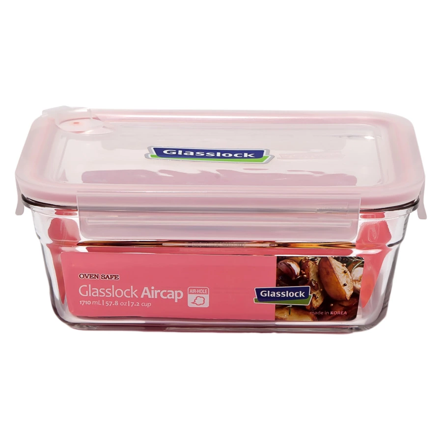 Контейнер прямоугольный Glasslock 1,7 л, 21,6х17,2х8,9 см, с клапаном, для СВЧ, ПММ, стекло