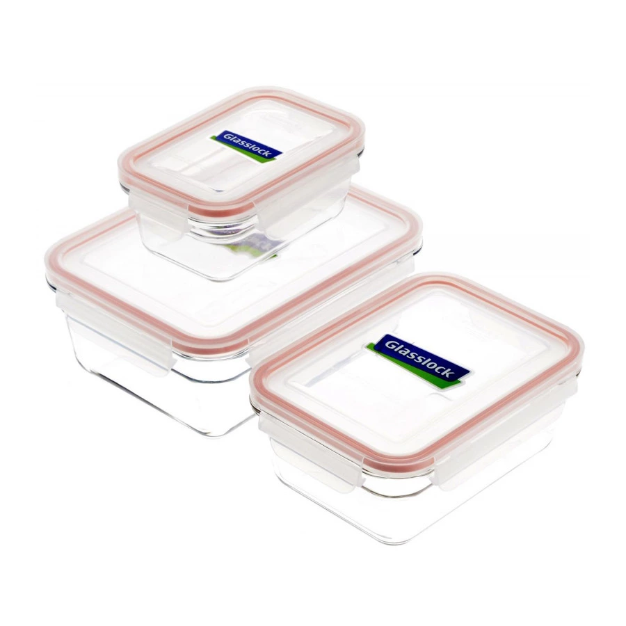 Набор прямоугольных контейнеров Glasslock 460 мл, 950 мл, 1,7 л, 3 шт, стекло жаропрочное