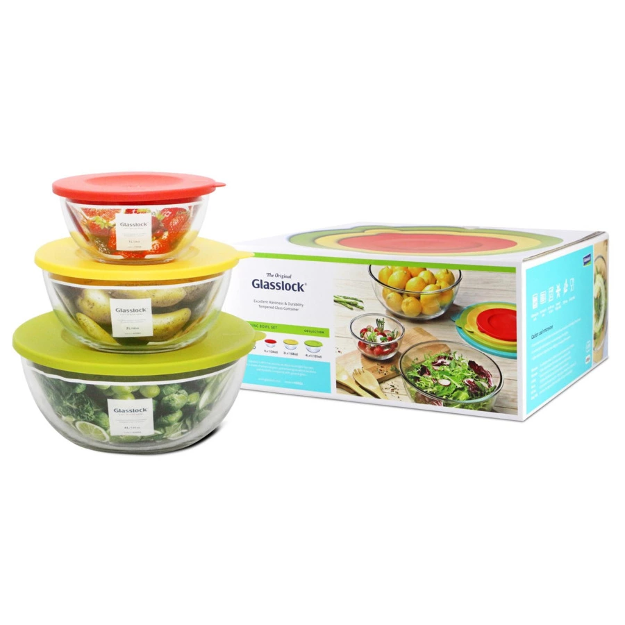 Набор круглых контейнеров Glasslock 1 л, 2 л, 4 л, 3 шт, стекло закаленное