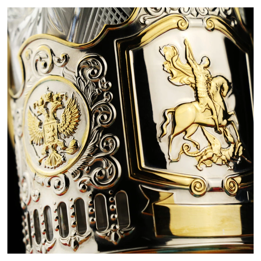 Стакан с подстаканником Кольчугинский мельхиор Георгий Победоносец никелированный с чернью 250 мл, л