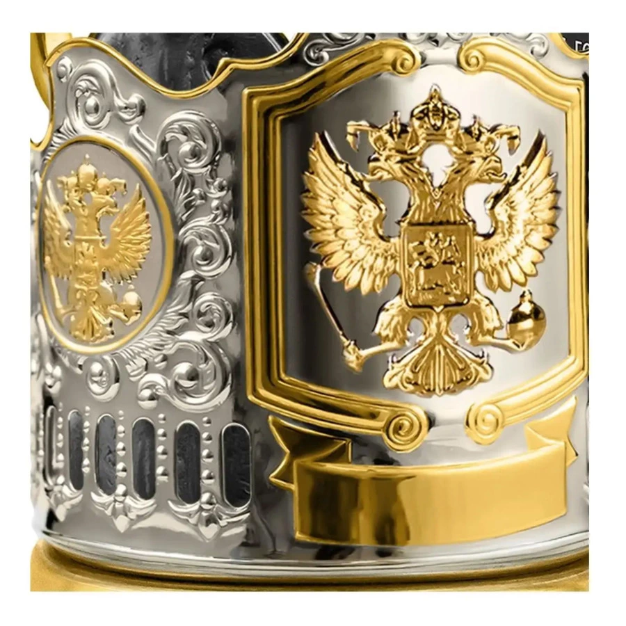 Стакан с подстаканником Кольчугинский мельхиор Герб РФ 250 мл, латунь