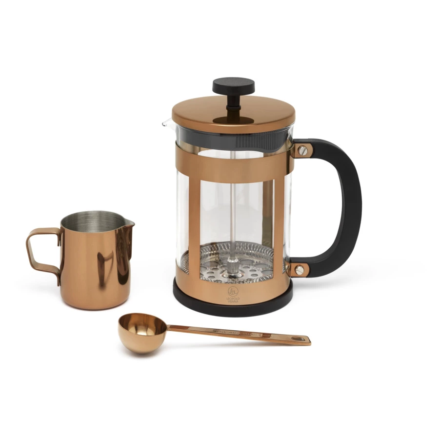 Набор для приготовления кофе Leopold Vienna, френч-пресс 800 мл, молочник, мерная ложка, медный