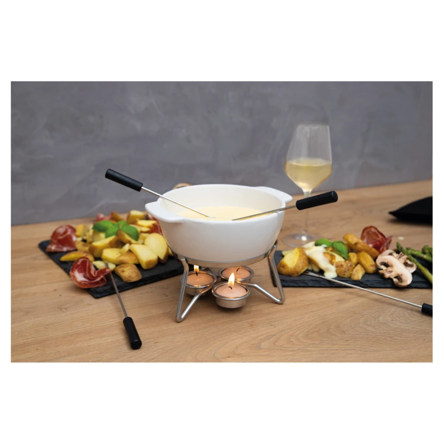 Набор для фондю Boska Party 700 мл, 18,5х16,5х15 см, 4 вилки, керамика, сталь, пластик, белый