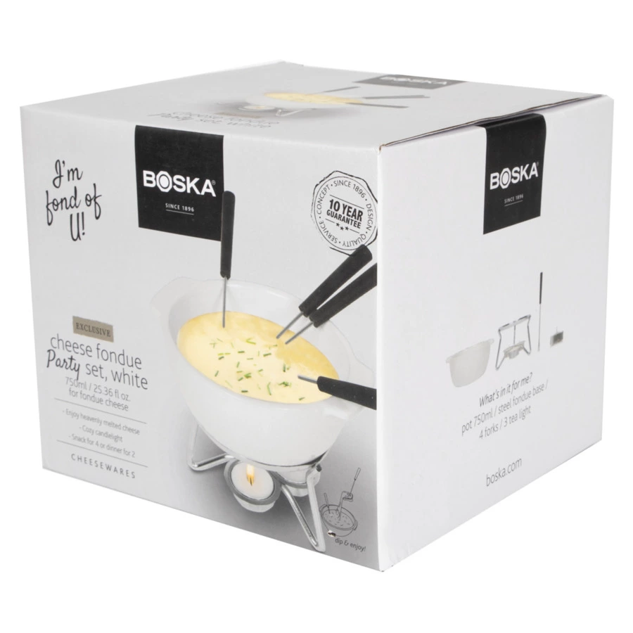 Набор для фондю Boska Party 700 мл, 18,5х16,5х15 см, 4 вилки, керамика, сталь, пластик, белый