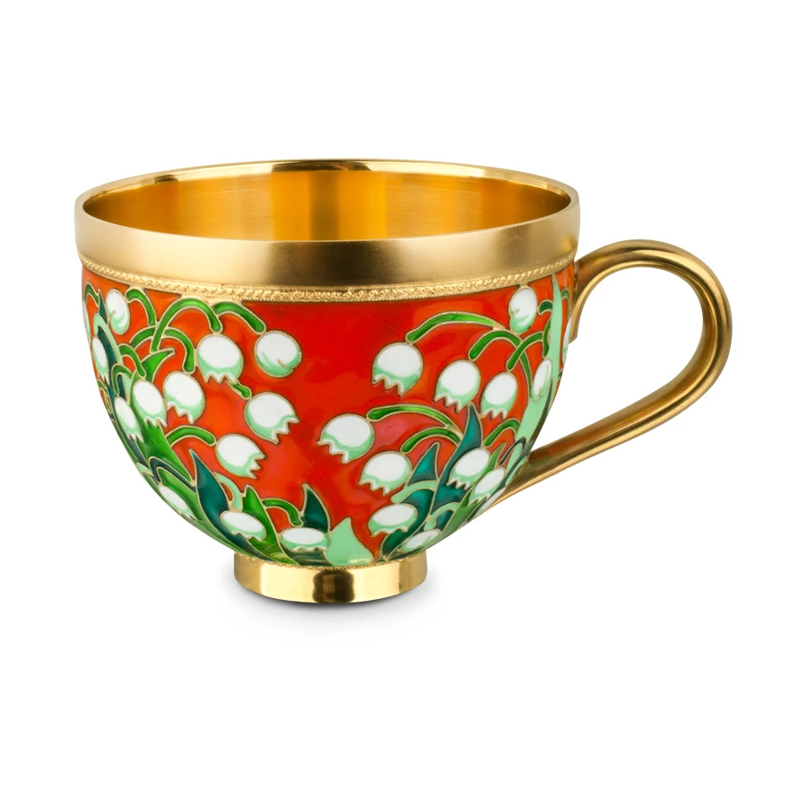 Чашка чайная с блюдцем Русские самоцветы 431,81 г, серебро 925, позолота