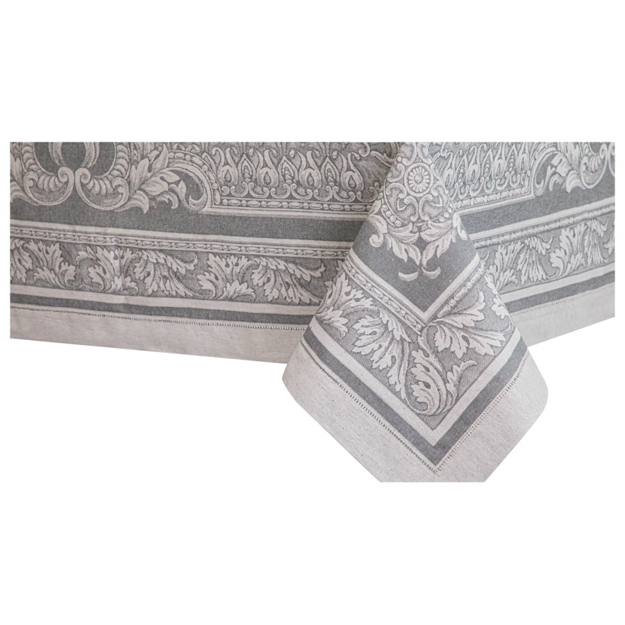 Скатерть прямоугольная Яковлевский Жаккард Акантус в коробке 178х330 см, полулен, серый