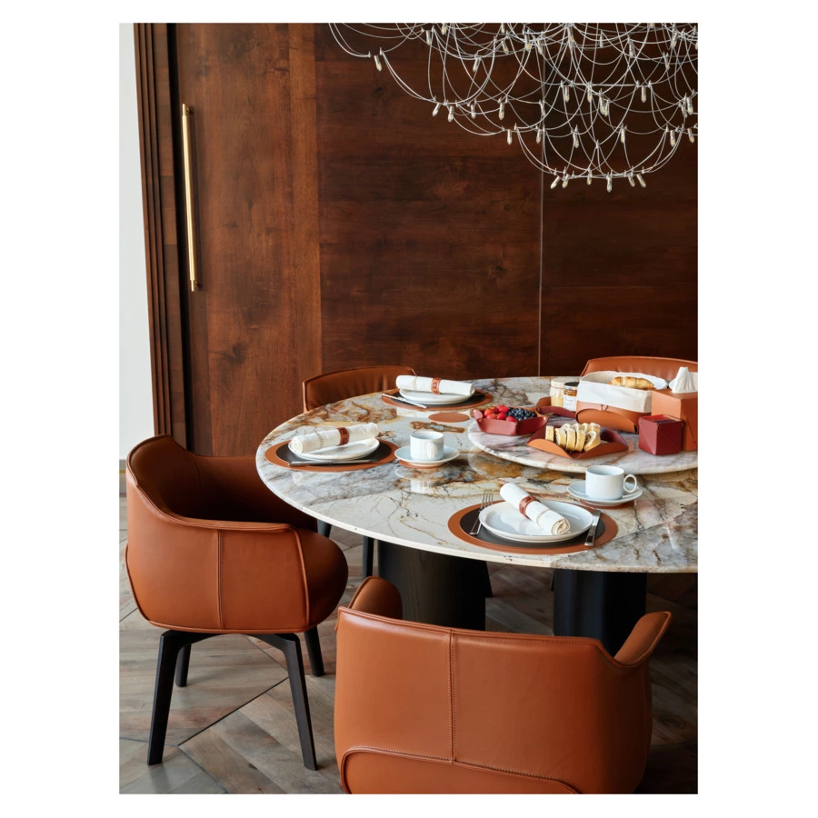 Плейсмат круглый ADJ 40 см, кожа натуральная, бордо, коньяк