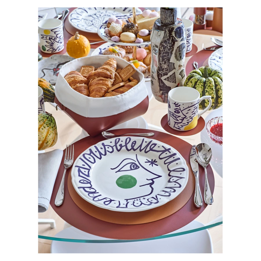 Плейсмат круглый ADJ 40 см, кожа натуральная, бордо, коньяк