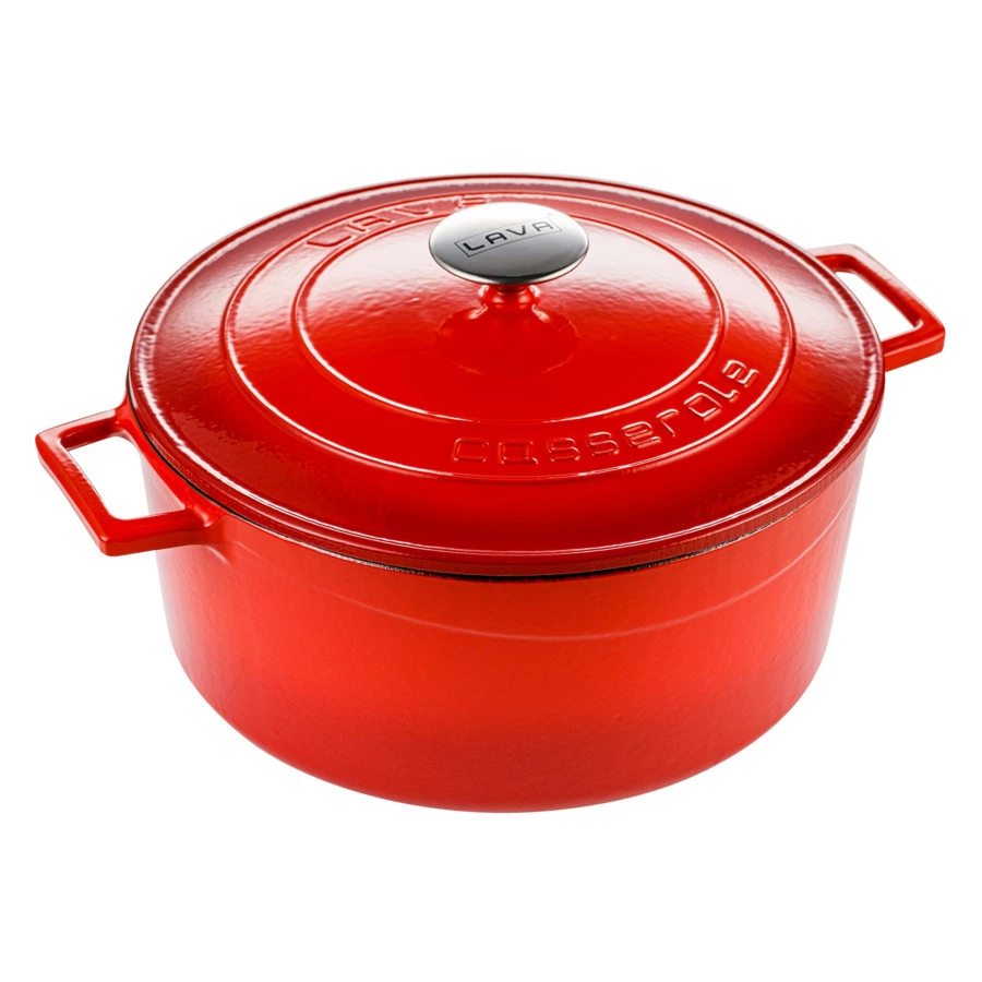 Кастрюля с крышкой LAVA d28 см, 6,7 л, чугун, красная