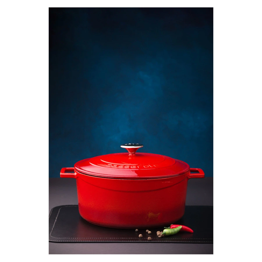 Кастрюля с крышкой LAVA d28 см, 6,7 л, чугун, красная