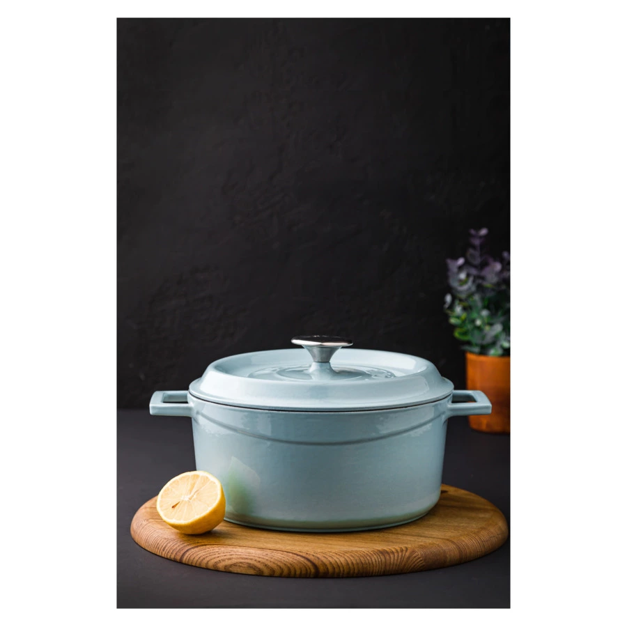 Кастрюля с крышкой LAVA d24 см, 4,5 л, чугун, бирюзовая