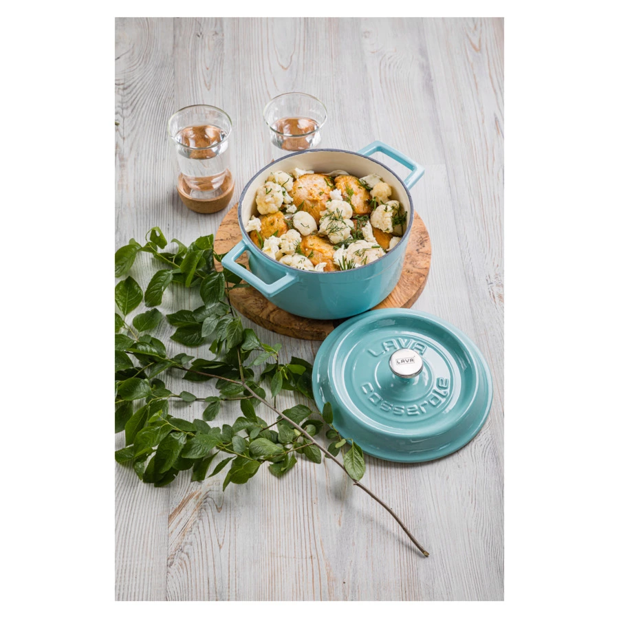 Кастрюля с крышкой LAVA d24 см, 4,5 л, чугун, бирюзовая