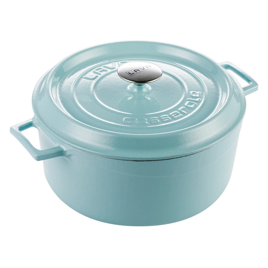 Кастрюля с крышкой LAVA d28 см, 6,7 л, чугун, бирюзовая