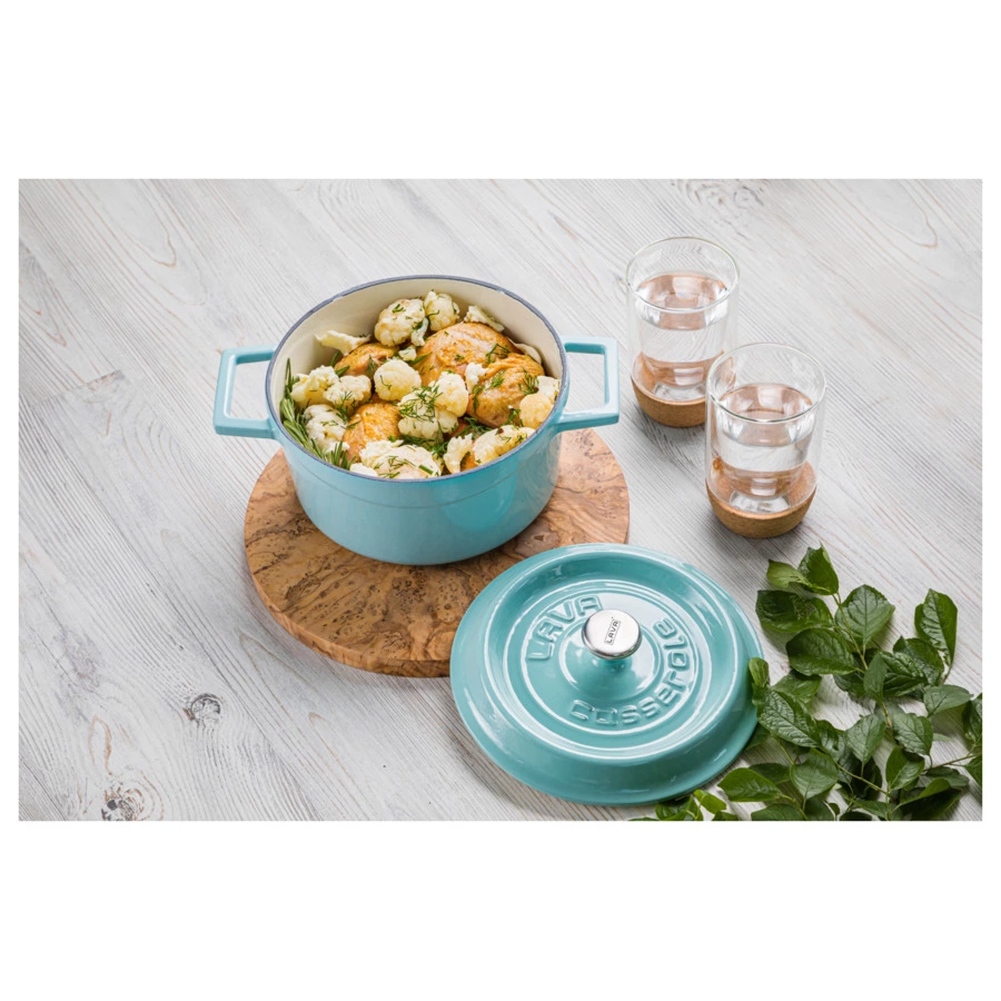 Кастрюля с крышкой LAVA d28 см, 6,7 л, чугун, бирюзовая