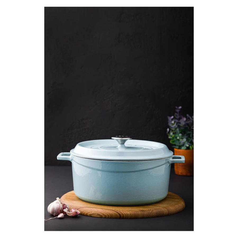 Кастрюля с крышкой LAVA d28 см, 6,7 л, чугун, бирюзовая