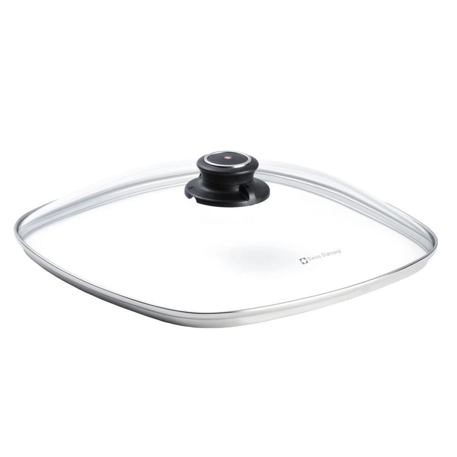 Крышка стеклянная квадратная Swiss Diamond 28х28см, с пароотводом, для духовки до 260С