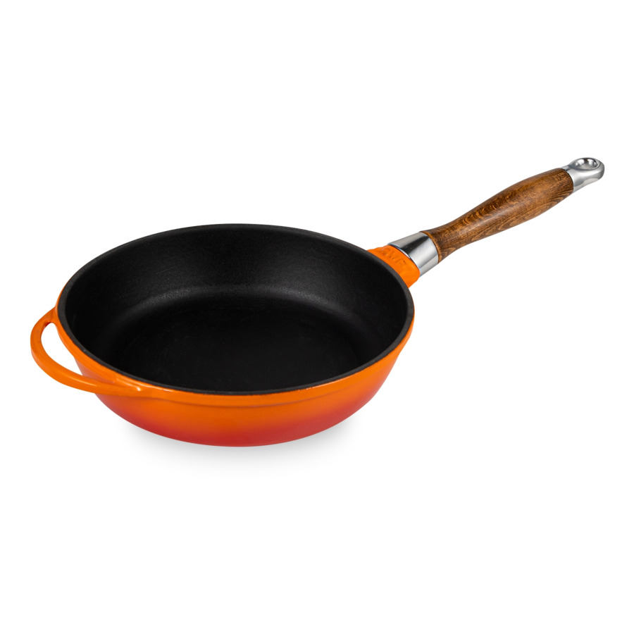 Сковорода с крышкой LAVA d24 см, 2 л, с деревянной ручкой, чугун, оранжевая
