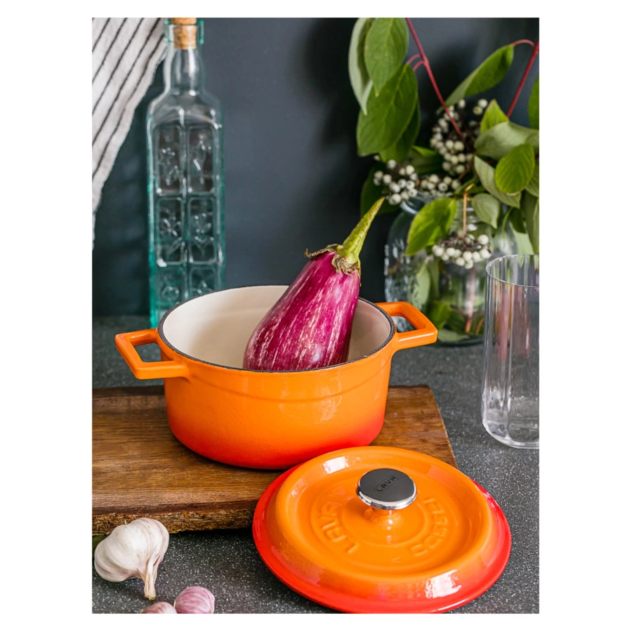 Кастрюля с крышкой LAVA d16 см, 1,3 л, чугун, оранжевая